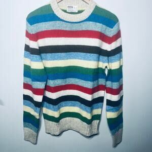 VTG Montgomery Ward Sweater Multi Color Stripe Wool Acrylic Pullover Preppy L